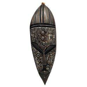 Hand Carved African Tribal Wall Mask Ethnic Decor Intricate Patterns Hang Loop